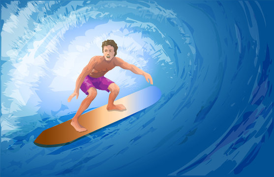 Athlete surfer on a big blue wave.