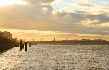 Neva river at sunset.