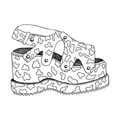 High-heeled shoes for woman. Fashion footwear artwork in shoe style pattern fill. Isolated clipart for coloring book pages design