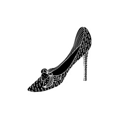 High-heeled black silhouette shoes for woman. Fashion footwear artwork. Isolated clipart for coloring book pages design