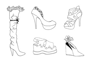 High-heeled shoes for woman. Fashion footwear set. Isolated clipart design