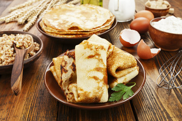 Crepes stuffed with meat