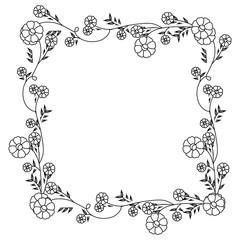 monochrome contour with floral square wreath decoration with flowers vector illustration
