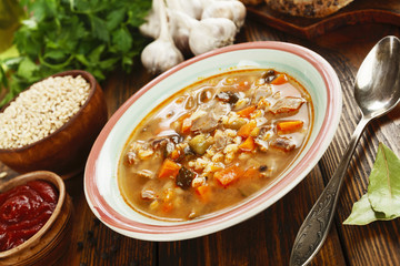 Rassolnik with chicken giblets