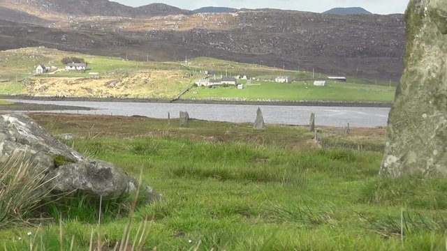 Callanish 2 standing stones viewed from Callanish 3 Isle of Lewis Scotland
