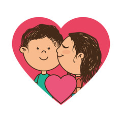 color silhouette with couple in heart frame and she kisses him vector illustration