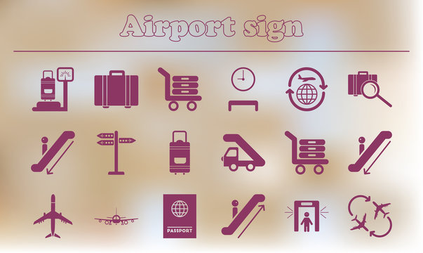 collection of airport signs, travel transport set