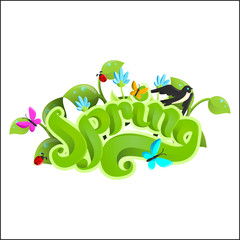 Fototapeta na wymiar Happy Spring green card design with abstract background and Lettering .