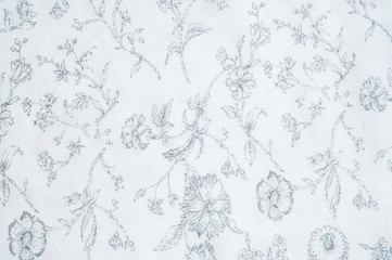 Cotton fabric texture, background, white, with painted flowers