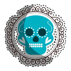 sticker vintage border with decorative ornamental sugar skull vector illustration