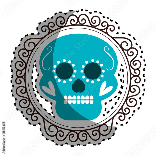 "sticker vintage border with decorative ornamental sugar skull vector ...