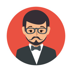 red sphere of half body man formal style with mustache vector illustration