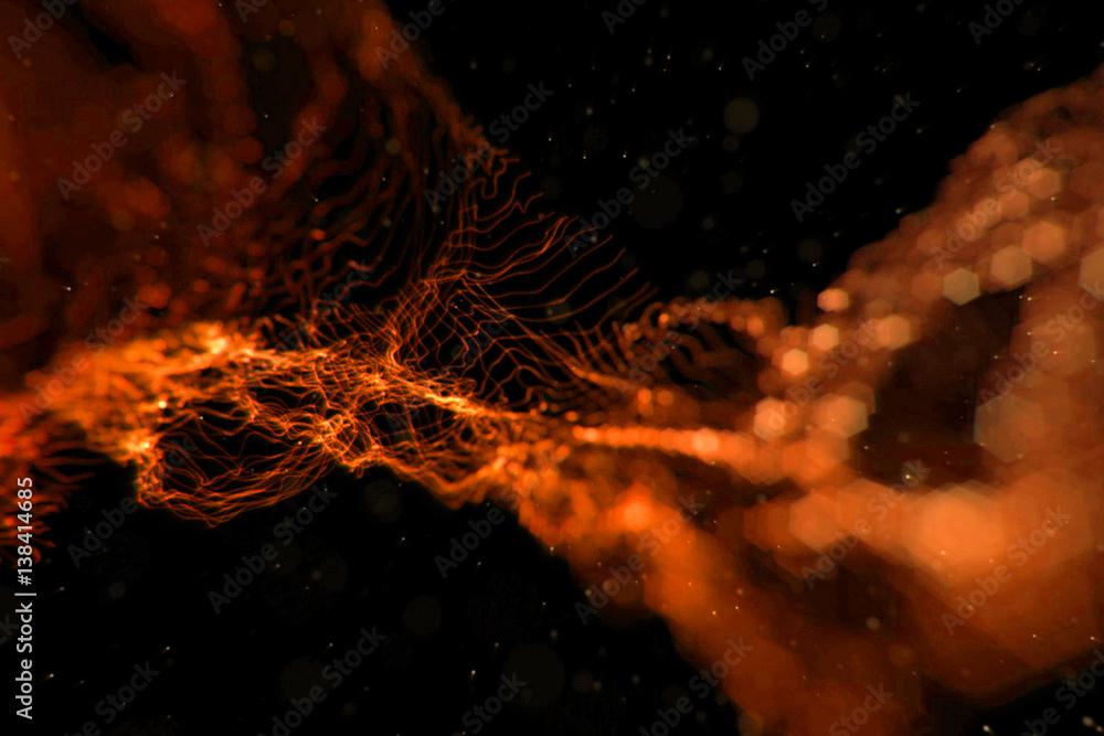 Wall mural abstract stream array colorful glitter sparkle yellow, orange lines with particles on black backgrou