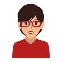 colorful silhouette of half body woman with short hair and glasses vector illustration