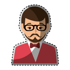 sticker colorful half body man formal style with mustache vector illustration