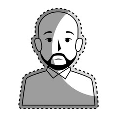 sticker silhouette half body bald man with beard vector illustration