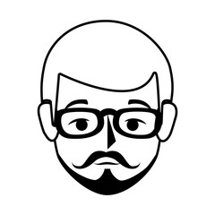 silhouette front view man with moustache and glasses vector illustration