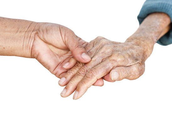 Elderly people holding hands together isolated