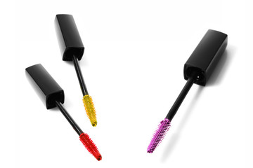Red,yellow and pink color mascara brushes