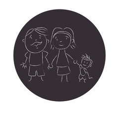monochrome circular frame with cartoon family vector illustration vector illustration