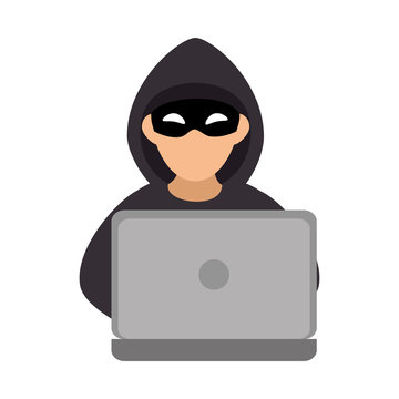 recommend clip art: color silhouette with hacker and laptop vector illustration