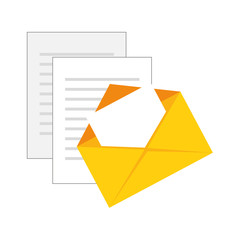 color silhouette with envelope mail and documents sheets vector illustration