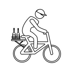 monochrome contour with delivery man in bike vector illustration