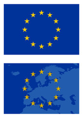 Vector europe flag and map isolated on white background