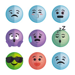 set faces emoticons characters icons vector illustration design