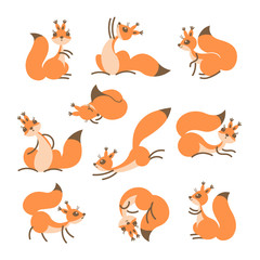 Cartoon cute squirrel. Little funny squirrels. Vector illustration