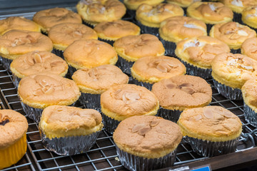 Bread or bakery on shelf staple food with a group of baked goods from dough or home cooking in...