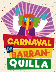 Fototapeta premium Colorful and Festive Promotional Poster with Marimonda for Barranquilla's Carnival, Vector Illustration