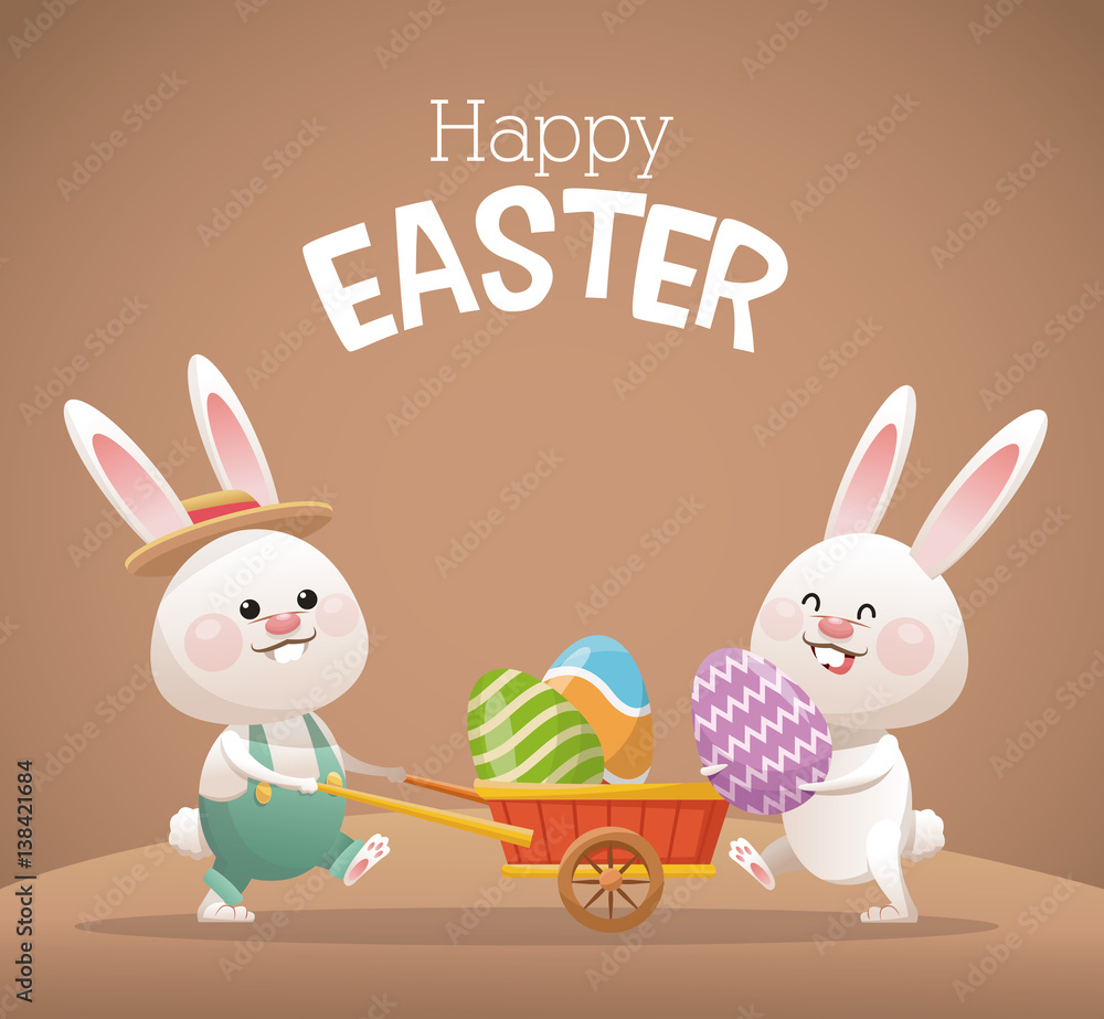 Wall mural happy easter card two bunny egg vector illustration eps 10