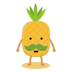Cartoon pineapple with a mustache on a white background