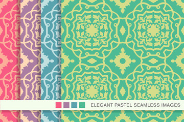 Seamless pastel background set round curve cross geometry plant