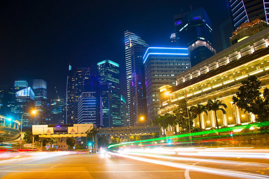 Singapore traffic road at night