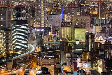City office building night lights, Osaka Japan