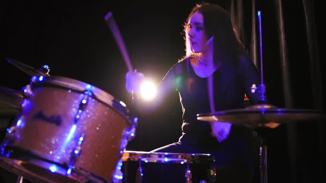 Teen rock music - gothic girl percussion drummer, slider