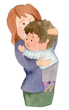 Mother hugging son
