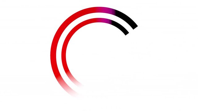 A loader - spinner animation: a pair of curves moving, white-to-red gradient. Use: fake mock video buffering / loading. White background.
