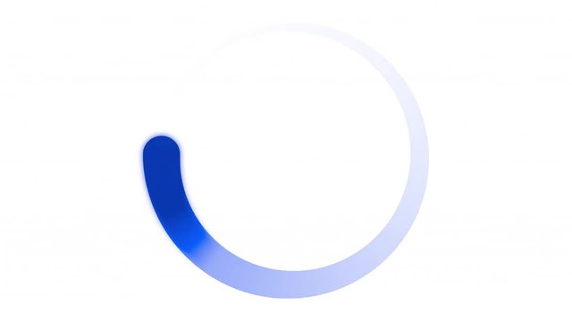 A loader - spinner animation: a rotating blue tail with a glowing edge. Use: fake mock video buffering / loading. White background.
