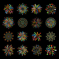 Firework different shapes colorful festive vector.