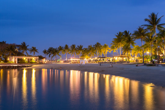 Luxury Tropical Beach Resort  At Night In Kota Kinabalu, Malaysia