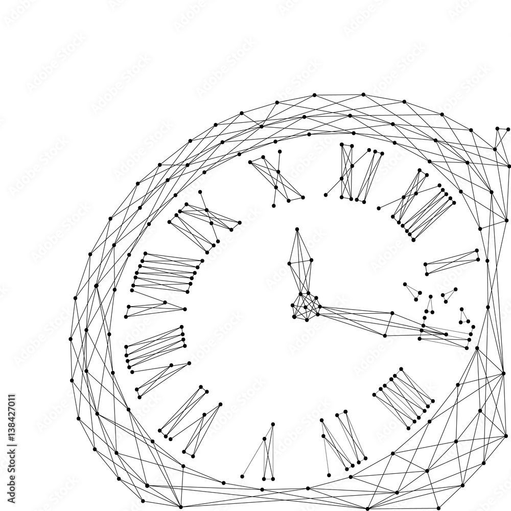 Poster abstract vector image switches hours of polygonal crossing lines and points on a white background