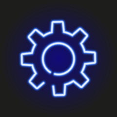 blue neon glowing silhouette of gears, vector illustration
