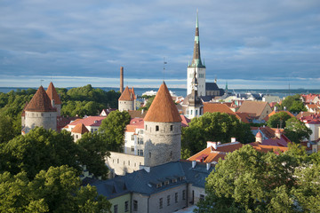 Obraz premium The old city under the low cloudy sky. Tallinn, Estonia