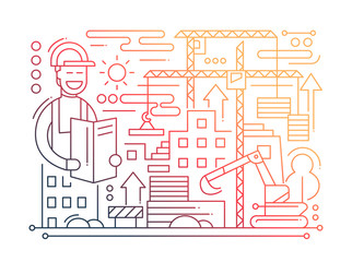 Construction Site - line design composition - color gradient