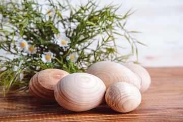wooden eggs preparing for easter