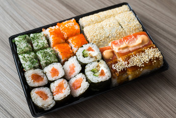 Sushi set in the plastic bag