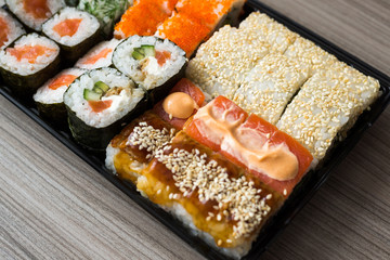 Sushi set in the plastic bag
